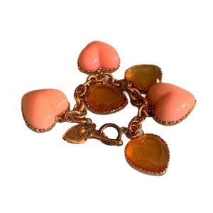 VINTAGE Betsey Johnson Chunky PINK LUCITE Heart PUFFY HUGE Heart Bracelet RARE